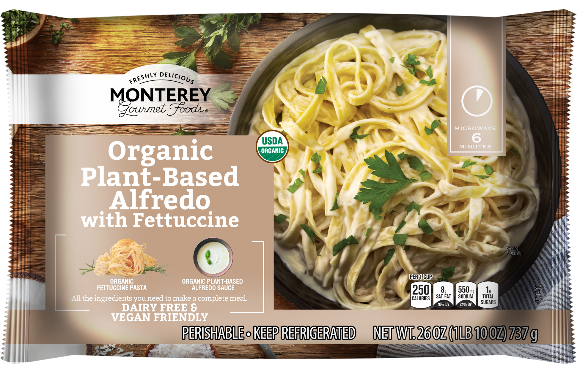 Organic Plant-Based Alfredo with Fettuccine - Monterey Gourmet Foods